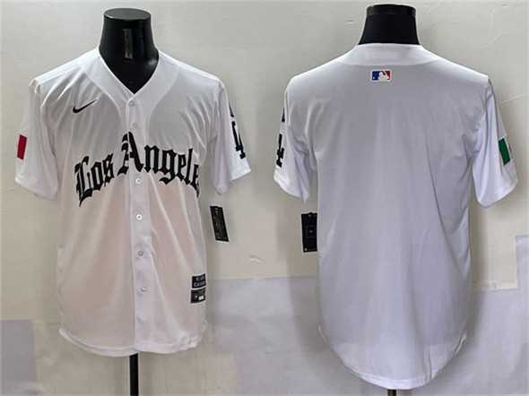 Mens Los Angeles Dodgers Blank White Mexico 2025 LA Gothic Style With Fernando Patch Vapor Premier Limited Stitched Jersey